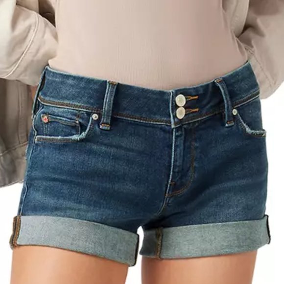Hudson Jeans Pants - Hudson Ruby Mid-Thigh Cuffed Button Flap Pocket Denim Jean Shorts 25